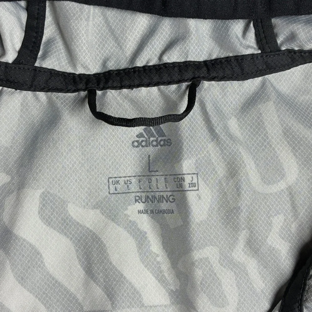 Adidas Mens Running Windbreaker Jacket Black Grey Graphic Hooded Full Zip L